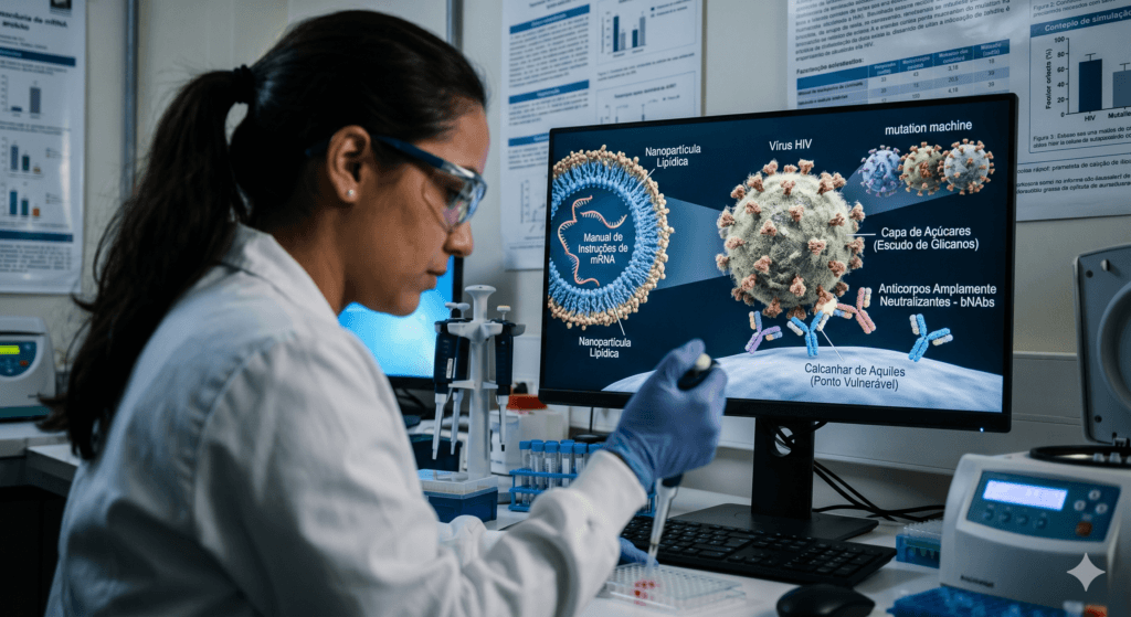 Reprodução laboratorial da vacina mRNA.