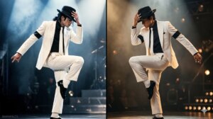 Na esquerda Michael Jackson, na direita Jaafar Jackson