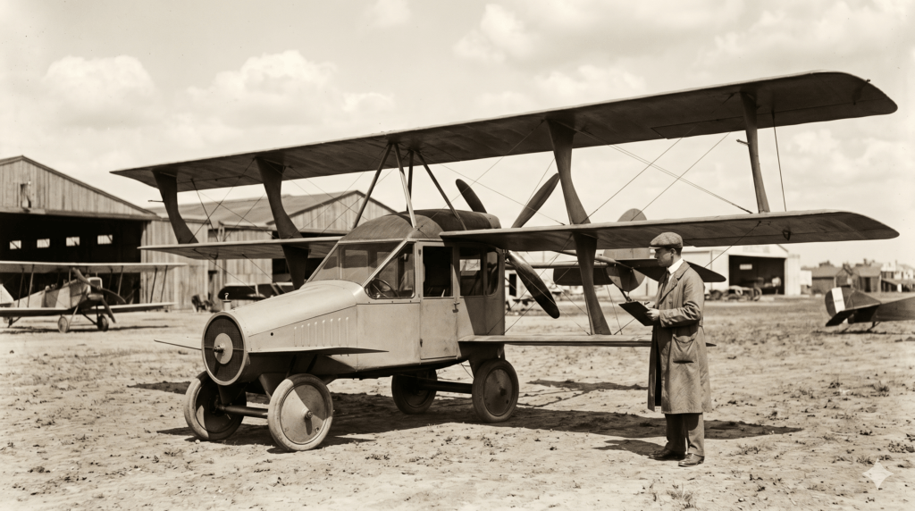 Protótipo do Curtiss Autoplane de 1917 em campo de pouso